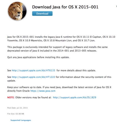 java for mac os x pop up